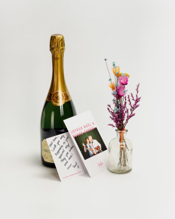 FOUFOU Champagne Grußkarte und Mini-Bouquet Weihnachten