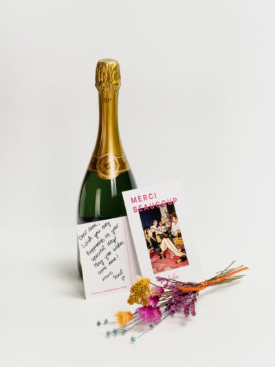 FOUFOU Champagne Grußkarte und Mini-Bouquet Merci
