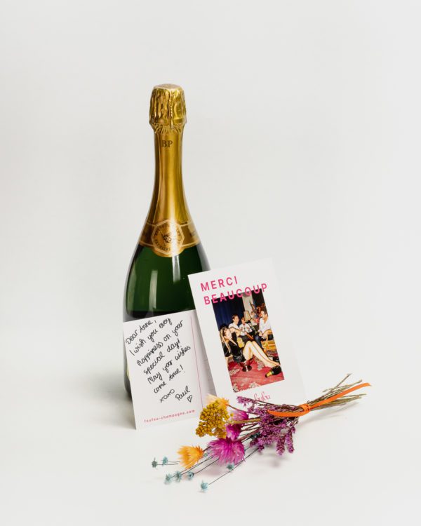 FOUFOU Champagne Grußkarte und Mini-Bouquet Merci