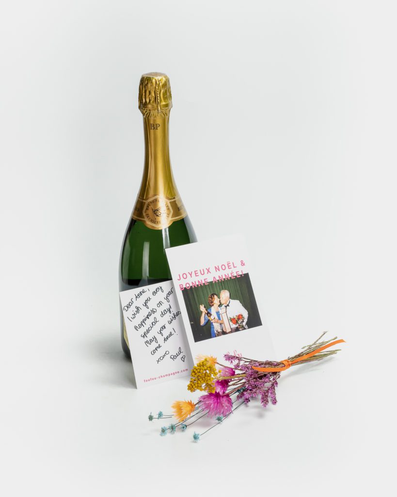 FOUFOU Champagne Grußkarte und Mini-Bouquet Weihnachten